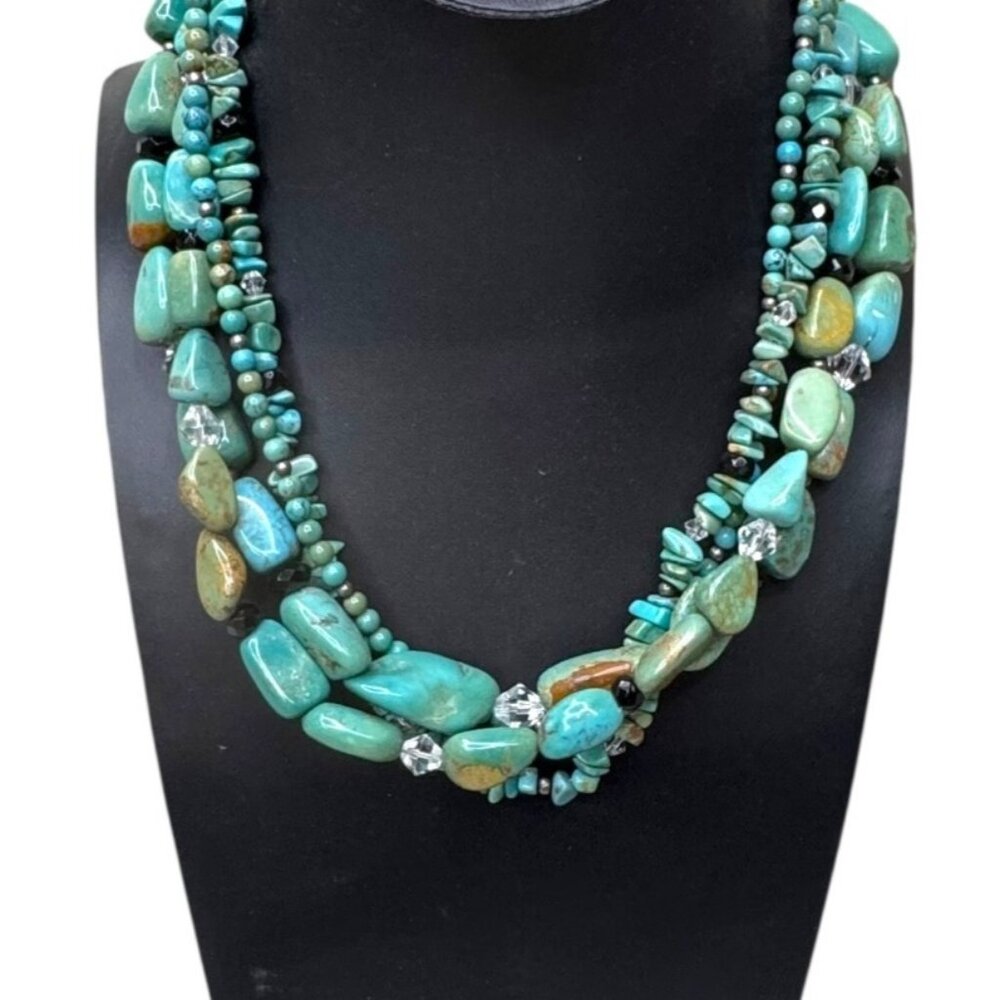 Silpada Sterling 4 Strand Turquoise Obsidian Bead Necklace N1299 757501 18"